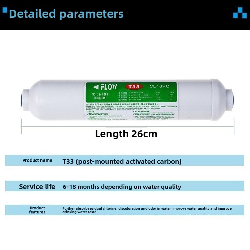 Carbon Filter Inline - Filtre à charbon actif T33, cartouche